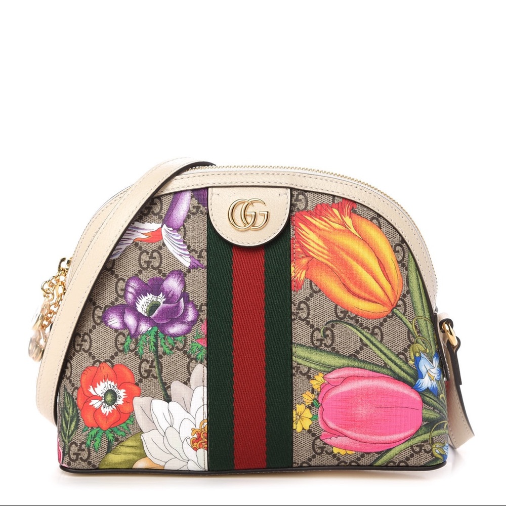 Gucci GG Supreme Monogram Flora Web GG Small Ophidia Dome Shoulder Bag White